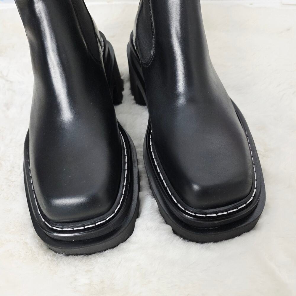 NEW Sandro Paris Black Leather Chelsea Boots Chunky Lug Sole Square Toe EU 37 - Picture 13 of 16